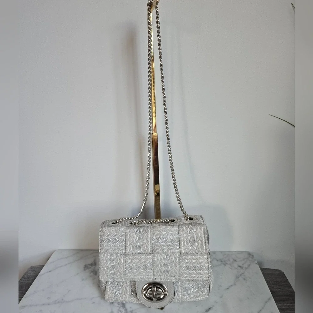 Alma Tonutti Silver Woven Metallic Chain Strap Shoulder Hand Bag Italy